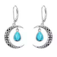 TOUPOP Sterling Silver Celtic Moon Earrings Vintage Crescent Witch Jewelry Gifts For Women-color_name:Turquoise