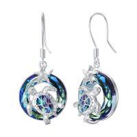 wholesale Crystal Dangle Earrings Christmas Gifts Turtle Earrings For Women Sterling Silver -style_name:Sea Turtle-Abalone