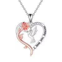 TOUPOP Sterling Silver Cute Animal Necklace Women's Jewelry Birthday Christmas Gift-style_name:Hummingbird