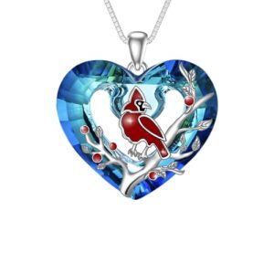 Red Cardinal Necklace with Heart Crystal