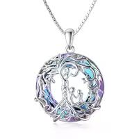 TOUPOP Sterling Silver Crystal Tree Of Life Necklace For Women-color_name:B-Mother and 2 Child-Purple Crystal
