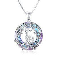 wholesale TOUPOP Christmas Gifts For Mom, Mothers And Daughter/son Necklace, 925 Sterling Silver Tree Of Life Crystal Jewelry Birthday Gifts For Women Mother Grandma Wife -color_name:B-Mother and 2 Child-Purple Crystal