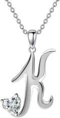wholesale 18K White Gold Plated 925 Sterling Silver A-Z Initial Necklace with 4mm Heart Moissanite for Women-0-0