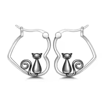 TOUPOP Sterling Silver Black Cat/Frog Hoop Earrings, Gifts for Women-style_name:Cat