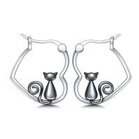 wholesale Frog/cat Hoop Earrings For Women S925 Sterling Silver Huggie Hoop Black Cat/frog Earrings Jewelry, Gifts For Women Daughter Girlfriend Anniversary Mothers Day -style_name:Cat