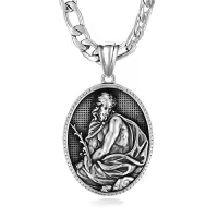 TOUPOP Stainless Steel Stone St Medal Protection Necklace for Men Women-style_name:Jesus 1