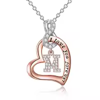 TOUPOP Sterling Silver & 14k Rose Gold Plated Heart Infinity Initial Letter Necklace-style_name:M
