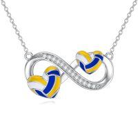 wholesale TOUPOP Sports Necklace 925 Sterling Silver Jewelry Tennis, Baseball, Volleyball, Soccer, Basketball, Football, Softball, Hockey Pendant Necklace For Women Men Player Fan Gifts -style_name:03-Volleyball
