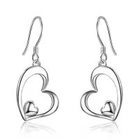 TOUPOP Sterling Silver Heart Dangle Drop Earrings Jewelry Gifts-style_name:Silver