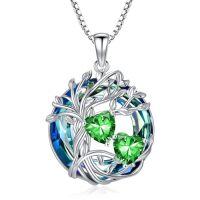 wholesale TOUPOP S925 Sterling Silver Family Celtic Tree Of Life Pendant Necklaces With 2 Heart Birthstone With Blue Austrian Crystal Jewelry Birthday Anniversary Christmas Gifts For Her Wife Girlfriend Mom (18k Real White Gold Filled) -color_name:05-05-May-May Birthstone