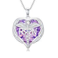 wholesale TOUPOP Nurse Gifts For Women 925 Sterling Silver Caduceus Angel Wing Rn Necklaces Jewelry Gifts For Nurses Doctors Medical Students Nurses Week Appreciation Graduation Christmas Gift -style_name:Heart Purple Crystal RN Necklace