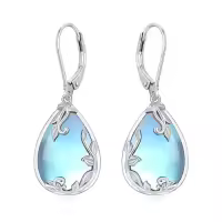 TOUPOP Sterling Silver Filigree Gemstone Teardrop Dangle Earrings-color_name:Moonstone