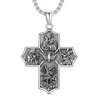 TOUPOP Sterling Silver Four Way Cross St Michael St Christopher St Benedict St Joseph St Francis Pendant Necklace-style_name:1-Four Way Cross