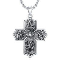 wholesale Patron Saint Necklace S925 Sterling Silver Four Way Cross Necklace St Michael/st Christopher/st Benedict/st Joseph/st Francis Pendant, Religious Protection Necklace For Men Women Birthday Father's Day Anniversary -style_name:1-Four Way Cross