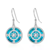 TOUPOP Sterling Silver Turquoise Opal Compass Dangle Earrings-color_name:Turquoise