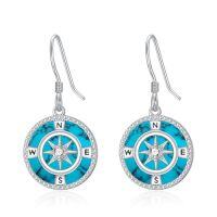 wholesale TOUPOP 925 Sterling Silver Compass Dangle Earrings For Women Turquoise/opal Jewelry Birthday Gifts For Her Wife Girlfriend -color_name:Turquoise