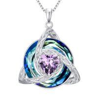 wholesale TOUPOP Celtic Birthstone Necklace For Women 925 Sterling Silver Trinity Knot Triquetra Austria Crystal Pendant Heart Birthstone Jewelry Birthday Anniversary Irish Scottish Gifts For Her Girlfriend -color_name:02-February-Amethyst