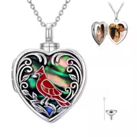 TOUPOP Sterling Silver Abalone Shell Heart Urn Locket For Ashes Pictures-style_name:Cardinal