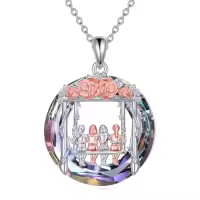TOUPOP Sterling Silver Crystal Rose Flower Sisters Necklace-style_name:Four Sisters