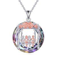 wholesale TOUPOP Sister Gifts From Sister Sisters Necklace 925 Sterling Silver Crystal Rose Flower Friendship Jewelry Birthday Christmas Gifts For Women -style_name:Four Sisters