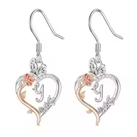 TOUPOP 925 Sterling Silver Rose Heart Butterfly Earrings Jewelry Gifts-style_name:Initial Y