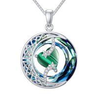 wholesale TOUPOP Birthstone Necklace 925 Sterling Silver Moon And Star Pendant With Blue Crystal Celtic Moon Jewelry Birthday Christmas Gifts For Women Mom Wife Her Daughter -color_name:C-Malachite