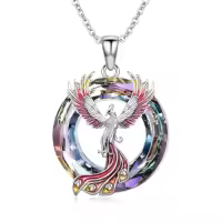 TOUPOP Sterling Silver Crystal Phoenix Pendant Necklace for Women-color_name:Purple