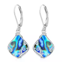 TOUPOP Sterling Silver Gemstone Filigree Teardrop Leverback Earrings-color_name:A-Abalone Shell