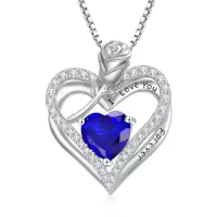 TOUPOP 925 Sterling Silver 12 Birthstone Double Heart Rose Necklace-color_name:9-Spe-Sapphire
