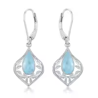 TOUPOP Sterling Silver Gemstone Filigree Teardrop Leverback Earrings-color_name:C-Larimar