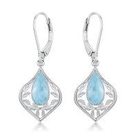 wholesale Filigree Teardrop Earrings 925 Sterling Silver Gemstone Leverback Earrings Jewelry Birthday Christmas Gifts For Women -color_name:C-Larimar