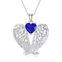 TOUPOP Sterling Silver Birthstone Angel Wings Necklace Pendant Gift-style_name:9-Sep-Sapphire