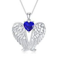 wholesale Birthstone Angel Wings Necklace 925 Sterling Silver Guardian Angel Necklace Pendant Birthstone Jewelry Birthday Christmas Gifts For Women -style_name:9-Sep-Sapphire