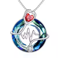 TOUPOP Sterling Silver Crystal 12 Months Birthstone Stethoscope Pendant Necklace-color_name:01-January-Garnet