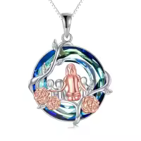 TOUPOP Sterling Silver Rose Flower Necklace Mothers Day Christmas Gifts-style_name:A-Rose Flower-3 Children