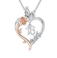 wholesale TOUPOP Gifts For Her Rose Heart Necklace 925 Sterling Silver Heart Butterfly Pendant Sweet Year Old Jewelry Anniversary Birthday Christmas Gifts Women Girlfriend Wife Mom Grandma -style_name:16th