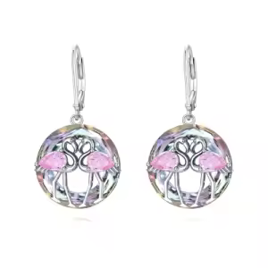 Two Flamingo Earrings-Purple Circle Crystal