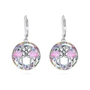 Two Flamingo Earrings-Purple Circle Crystal