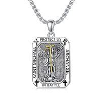 wholesale TOUPOP Christmas Gifts For Men 925 Sterling Silver Saint Amulet Necklace For Men Women Protection Medal Pendant Religious Necklace Catholic Jewelry Birthday Gifts For Father Son Husband Grandfather Police -style_name:A07-St Michael(Rectangle)