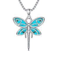 wholesale Opal Turquoise Animal Necklace 925 Sterling Silver Hummingbird Horse Bird Phoenix Wolf Butterfly Dragonfly Opal Jewelry Christmas Gifts For Women Men -style_name:Dragonfly-Turquoise