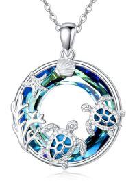 wholesale Turtle Gifts S925 Sterling Silver Crystal Sea Turtle Necklace Christmas Gifts For Women, 18+2 Inch -color_name:20-Blue-Ocean