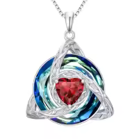 TOUPOP Sterling Silver & Crystal Celtic Trinity Knot Birthstone Necklace-color_name:01-January-Garnet