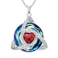 wholesale TOUPOP Celtic Birthstone Necklace For Women 925 Sterling Silver Trinity Knot Triquetra Austria Crystal Pendant Heart Birthstone Jewelry Birthday Anniversary Irish Scottish Gifts For Her Girlfriend -color_name:01-January-Garnet