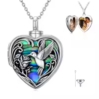 TOUPOP Sterling Silver Abalone Shell Heart Urn Locket For Ashes Pictures-style_name:Hummingbird