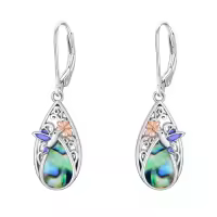 TOUPOP Sterling Silver Abalone Shell Teardrop Leverback Dangle Earrings-style_name:Hummingbird