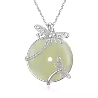 TOUPOP Sterling Silver Jade Cat Hummingbird Dragonfly Butterfly Bee Necklace-style_name:Dragonfly-White Gold