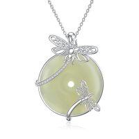 wholesale Jade Necklace For Women Sterling Silver Round Cat/hummingbird/dragonfly/butterfly/bee Natural Jade Jewelry Birthday Christmas Gifts Women Mom Wife Grandma -style_name:Dragonfly-White Gold