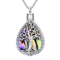 TOUPOP Sterling Silver Cremation Jewelry Locket For Ashes Memorial Keepsake-style_name:F01-Tree of Life Teardrop Urn Necklace(Abalone)
