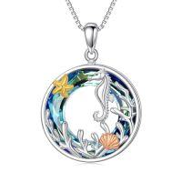 wholesale TOUPOP Sea Turtle Gifts Sterling Silver Tropical Palm Tree Ocean Pendant Crystal Sea Turtles Jewelry Christmas Summer Gifts For Women Her -style_name:C-Seahorse Ocean