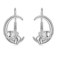 TOUPOP Sterling Silver Moon Animals Dangle Drop Hoop Earrings For Women-style_name:05-Leverback-Elephant